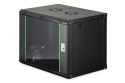 Szafa sieciowa wisząca DYNAmic 19" 9U rack 600x450, drzwi szyba, czarny, niedzielona, złożona, 60kg