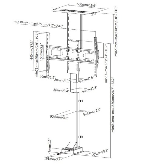 Mocowanie do telewizora LCD (zmotoryzowane) - Plastik, Aluminium, Stal - Rozmiar ekranu: 94-165.1 cm (37"-65")