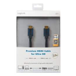 Logilink Premium HDMI kabel for Ultra HD CHB004 HDMI male (type A), HDMI male (type A), 1.8 m, Black
