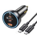Ładowarka samochodowa z technologią Qualcomm Quick Charge 5 USB-C USB-A 160W - szara