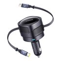 Ładowarka samochodowa ze zwijanymi kablami USB-C iPhone Lightning 60W - czarna
