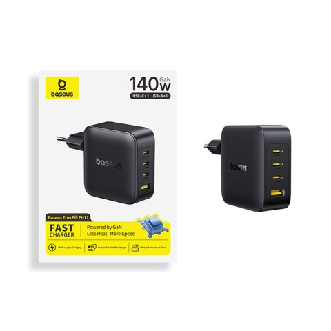 Ładowarka sieciowa 3x USB-C USB-A GaN 140W - czarna