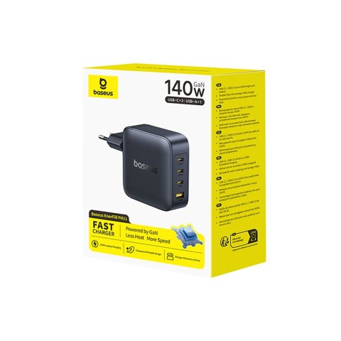 Ładowarka sieciowa 3x USB-C USB-A GaN 140W - czarna