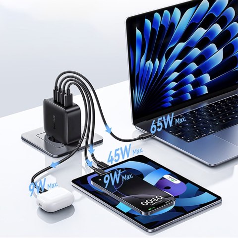 Ładowarka sieciowa 3x USB-C USB-A GaN 140W - czarna