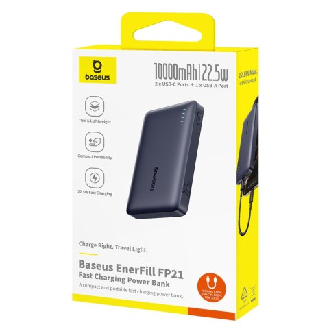 Powerbank 10000mAh 22.5W EnerFill FP21 USB-A USB-C z kablem USB-C - czarny