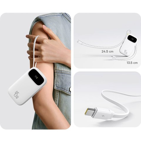 Powerbank 10000mAh 45W FC31 Qpow 3 z wyświetlaczem kablami USB-C iPhone Lightning - biały