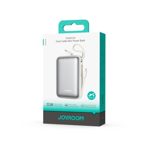 Powerbank 20000mAh 22.5W USB-C z podwójnym kablem - biały