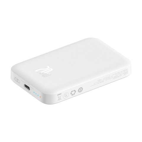 Powerbank magnetyczny 6000mAh 20W Airpow z kablem Baseus Simple USB-C - USB-C 30cm - biały