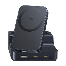 Stacja ładująca 6w1 bezprzewodowa USB-A USB-C 2x gniazdo AC 67W - czarna