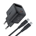 Ładowarka sieciowa z wyświetlaczem kablem USB-C GaN PD 20W - czarna