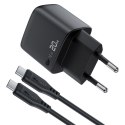 Ładowarka sieciowa z wyświetlaczem kablem USB-C GaN PD 20W - czarna
