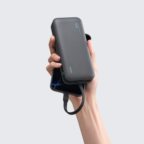 Powerbank 20000mAh USB-A USB-C ze zintegrowanym kablem 40W - szary