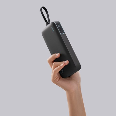 Powerbank 20000mAh USB-A USB-C ze zintegrowanym kablem 40W - szary