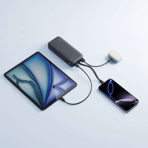 Powerbank 20000mAh USB-A USB-C ze zintegrowanym kablem 40W - szary