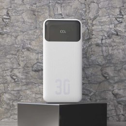 Powerbank 30000mAh USB-A USB-C K15Max PD 22.5W z kablami USB-C iPhone Lightning - biały
