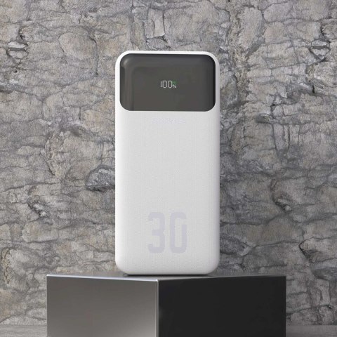 Powerbank 30000mAh USB-A USB-C K15Max PD 22.5W z kablami USB-C iPhone Lightning - biały