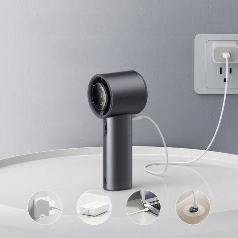 Mini dmuchawa wiatrak przenośny metalowy 5000mAh USB-C LED - ciemnoszary