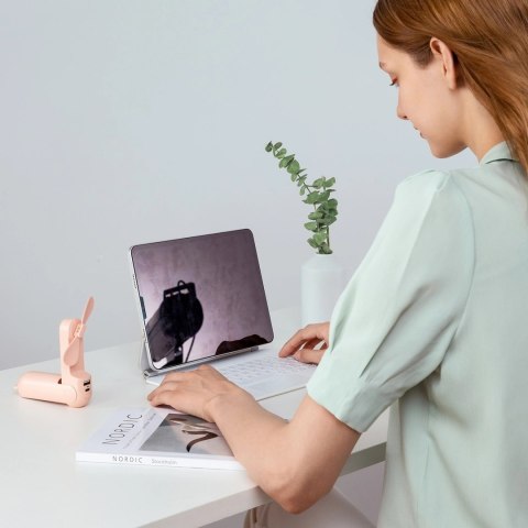 Mini wentylator wiatrak przenośny z funkcją powerbanka i latarką składany 4500mAh USB-C - różowy
