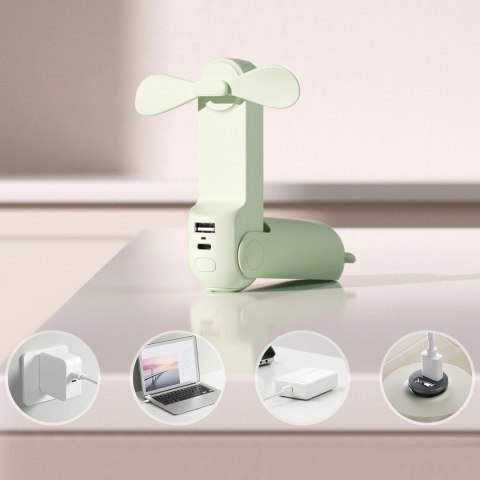 Mini wentylator wiatrak przenośny z funkcją powerbanka i latarką składany 4500mAh USB-C - zielony