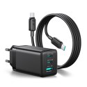 Ładowarka sieciowa USB-A USB-C GaN 65W z kablem USB-C 100W 1.2m - czarna