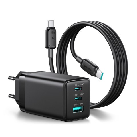 Ładowarka sieciowa USB-A USB-C GaN 65W z kablem USB-C 100W 1.2m - czarna