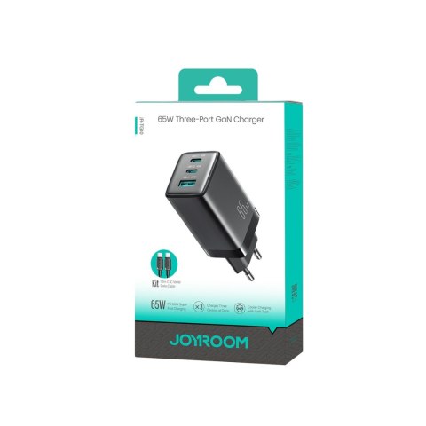 Ładowarka sieciowa USB-A USB-C GaN 65W z kablem USB-C 100W 1.2m - czarna