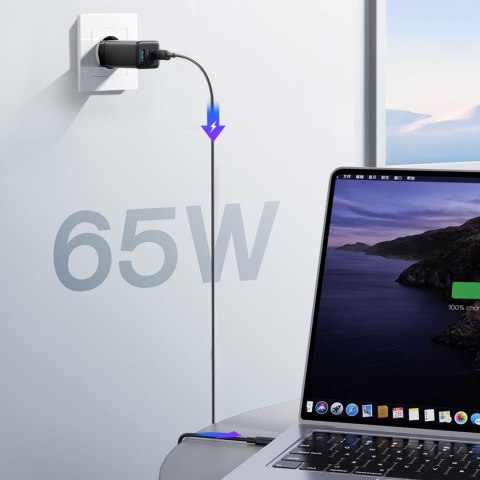 Ładowarka sieciowa USB-A USB-C GaN 65W z kablem USB-C 100W 1.2m - czarna