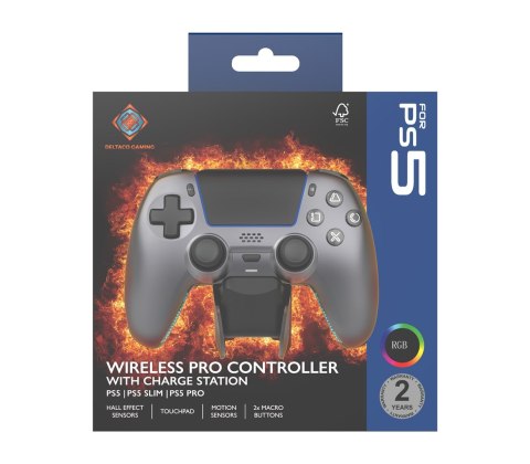 Deltaco Gaming GAM-199-STEELGRAY kontroler gier Szary, Metaliczny, Stal Bluetooth/USB Gamepad PlayStation 5, Android, iOS