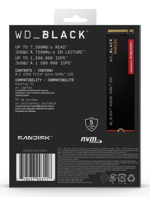 SSD WD Black SN850X 8TB NVMe WDS800T2X0E