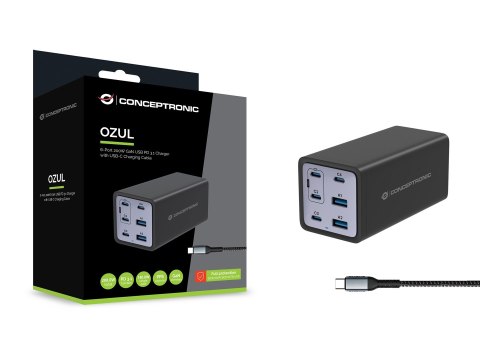 Conceptronic OZUL06BE ładowarka do urządzeń przenośnych Uniwersalne Czarny Prąd przemienny Szybkie ładowanie Wewnętrzna