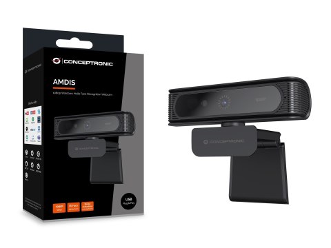 CONCEPTRONIC Kamera internetowa USB-A2.0 80° 1080P/30Hz FullHD + Mikrofon czarno-biały