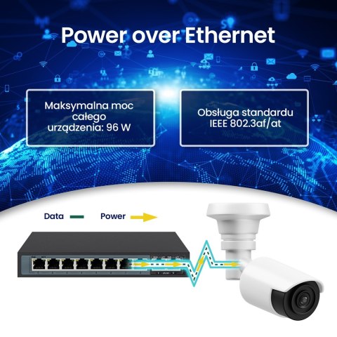 Extralink Switch PoE CERES 8x 100Mb/s PoE/PoE+, 2x RJ45 Uplink 100Mb/s, 96W