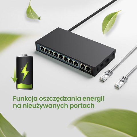 Extralink Switch PoE CERES 8x 100Mb/s PoE/PoE+, 2x RJ45 Uplink 100Mb/s, 96W