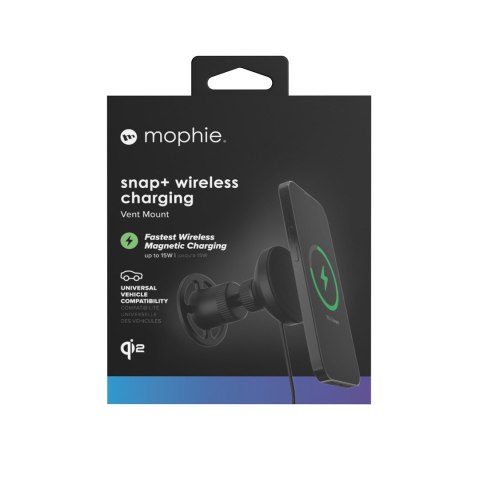 Mophie Snap+ Wireless Charging Vent Smartfon Czarny Zapalniczka Bezprzewodowe ładowanie Szybkie ładowanie Automatyczna