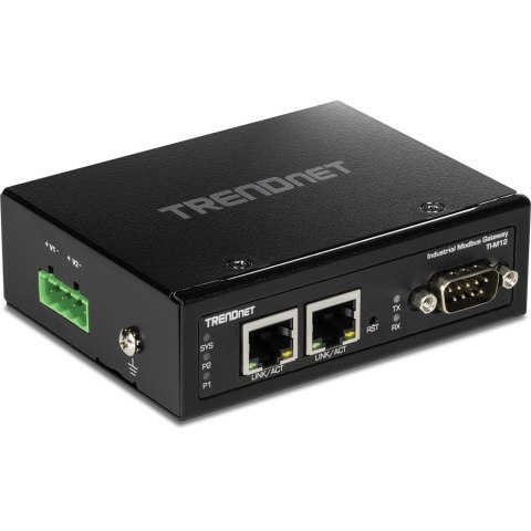 Brama przemysłowa TRENDnet TI-M12 - 100Mb LAN, RS-232, RS-485, Modbus, RS-442 - DC - Możliwość montażu na ścianie / szynie DIN -