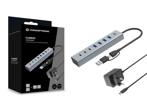 Conceptronic HUBBIES20GP huby i koncentratory USB 3.2 Gen 1 (3.1 Gen 1) Type-C 5000 Mbit/s Szary