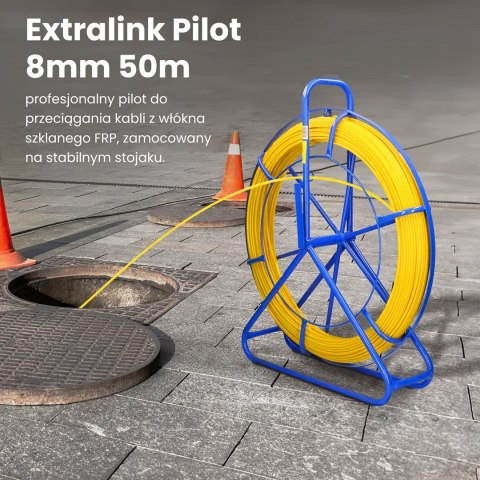 Extralink Pilot 8mm 50m | Pilot do przeciągania kabli | włókno szklane FRP, śr. 8mm, dł. 50m, żółty