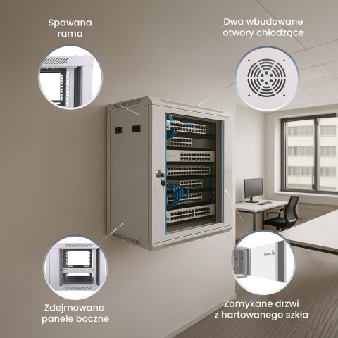 Extralink Szafa rack 6U 600x600 Szara montowana na ścianie