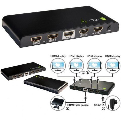 Rozgałęziacz telewizyjny Techly IDATA HDMI-4K4 4x HDMI