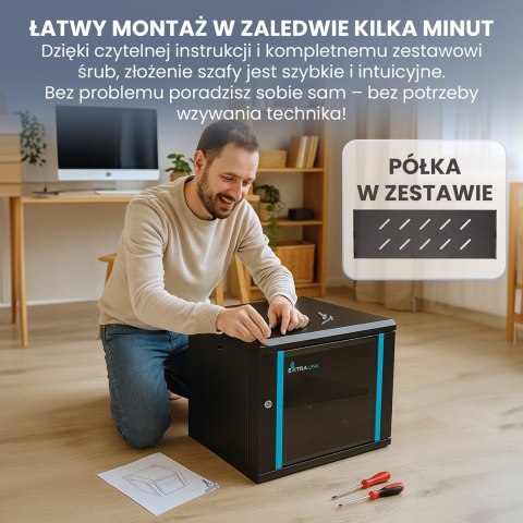 Extralink LITE 12U 530X400 WALL-MOUNTED RACKMOUNT CABINET BLACK Stojak wolnostojący/ścienny/podłogowy Czarny