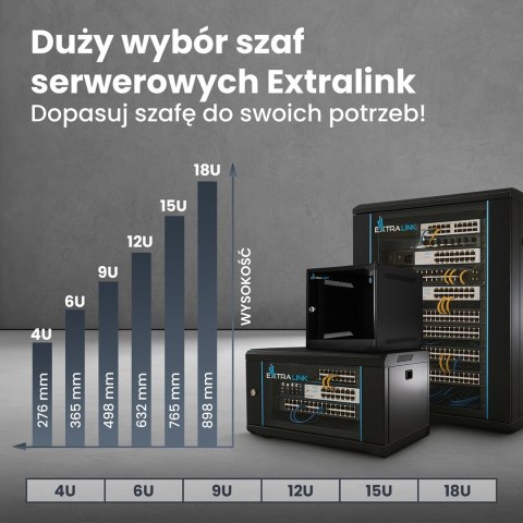 Extralink LITE 12U 530X400 WALL-MOUNTED RACKMOUNT CABINET BLACK Stojak wolnostojący/ścienny/podłogowy Czarny