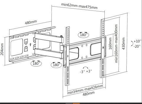 Equip 650315 uchwyt do telewizorów 139,7 cm (55") Czarny