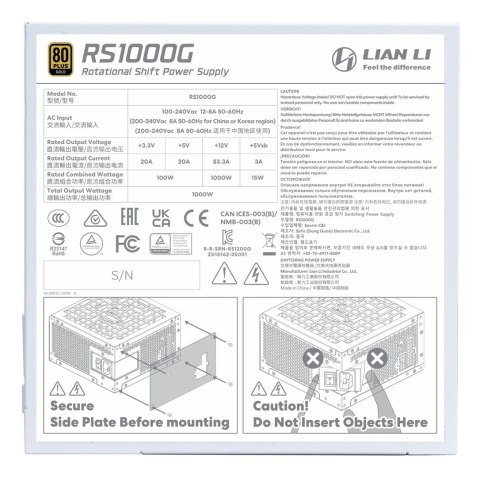Lian Li RS1000G moduł zasilaczy 1000 W 20+4 pin ATX ATX Biały