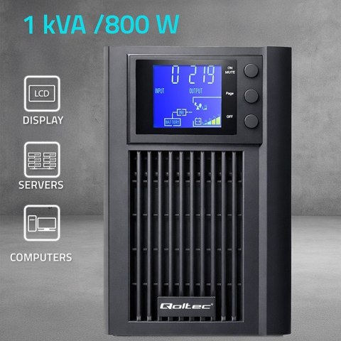 QOLTEC ZASILACZ AWARYJNY PURE SINE WAVE 1KVA 800W | AVR | LCD