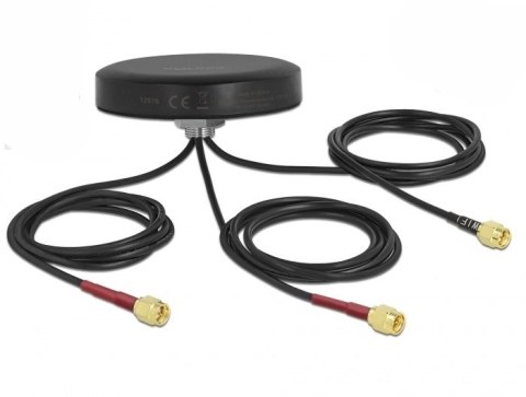 DeLOCK Antena dwupasmowa LTE MIMO WLAN 802.11 ac/ax/a/h/b/g/n 3 x SMA męski RG-174 1 m montaż na śruby, polowa, czarna