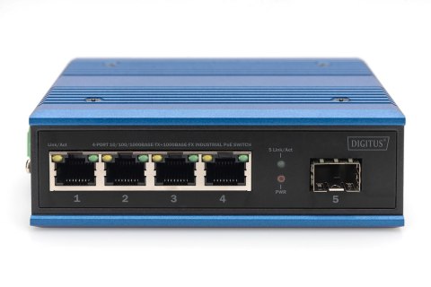Przemysłowy switch 4x 1000Base-TX PoE 120W + 1x 1000Base-FX (bez modułu) DIN rozszerzony zakres temp