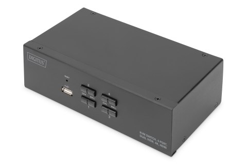 Digitus Przełącznik KVM, 4-portowy, obsługa dwóch monitorów, 4K, HDMI®
