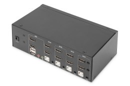 Digitus Przełącznik KVM, 4-portowy, obsługa dwóch monitorów, 4K, HDMI®