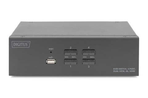 Digitus Przełącznik KVM, 4-portowy, obsługa dwóch monitorów, 4K, HDMI®