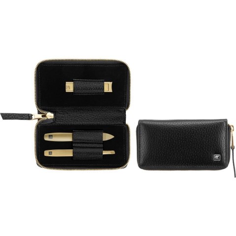 Zestaw do manicure Zwilling Twinox Gold Edition - czarne, skórzane etui, 3 elementy - Czarny